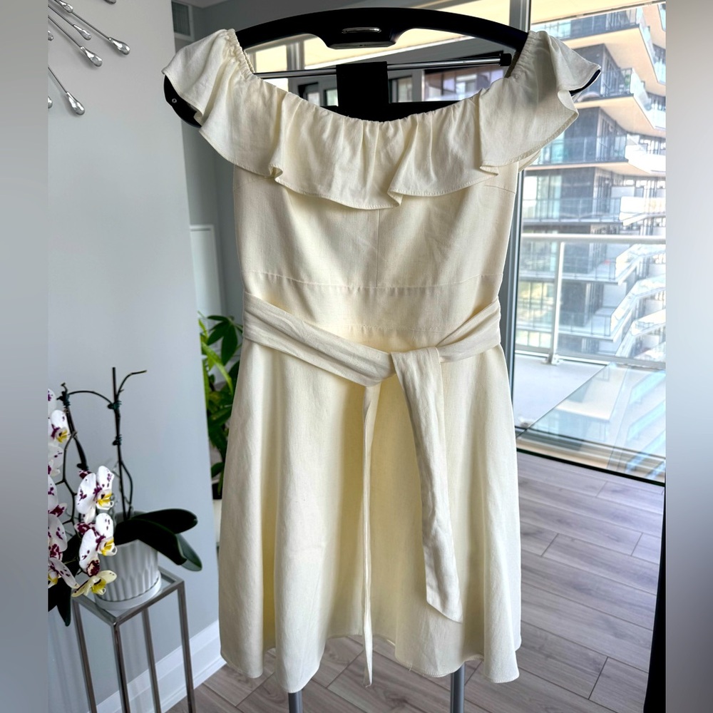 ZARA Off-Shoulder Ruffle Linen Mini Dress - Picture 3 of 6